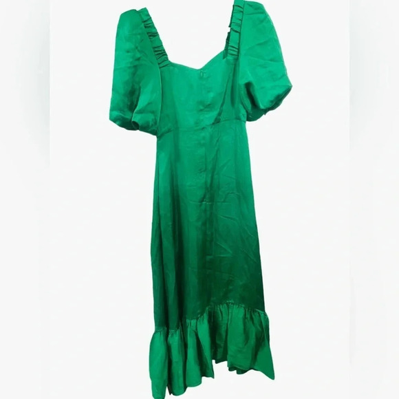 💚 Sandro Paris Rhinestone Cutout Green Midi Dress ✨ Puff Sleeve Glam 💚 - Picture 3 of 4